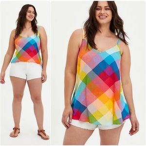 Torrid Rainbow Plaid Crinkle Gauze Cami